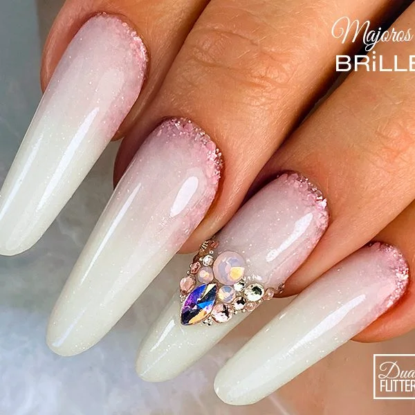 Best Nail Desing, Babyboomer, Latte ombre, Dual Sequin 6.